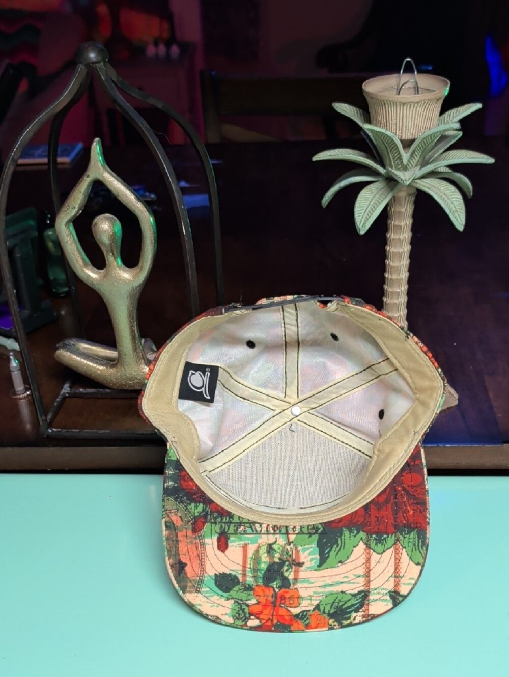 Converse Floral Print Snapback Cap in Green, Orange and Cream - Picture 6 of 7